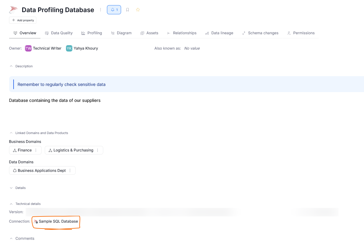 a Connection tag shown on a data source's Overview