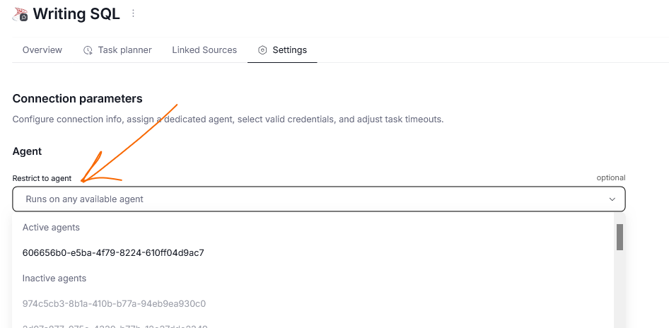 Selecting an Agent while editing a Connection