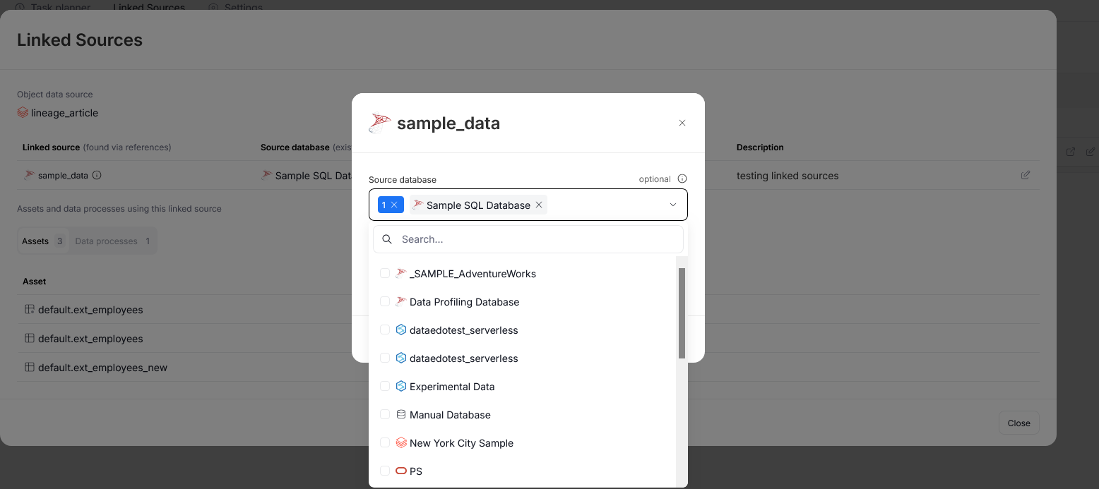 Editing a Linked Source from an asset's Overview page