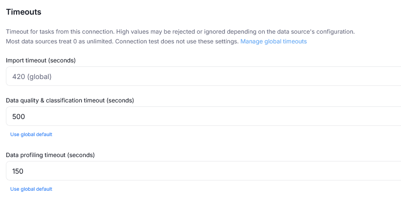 Editing individual timeout values for a data source