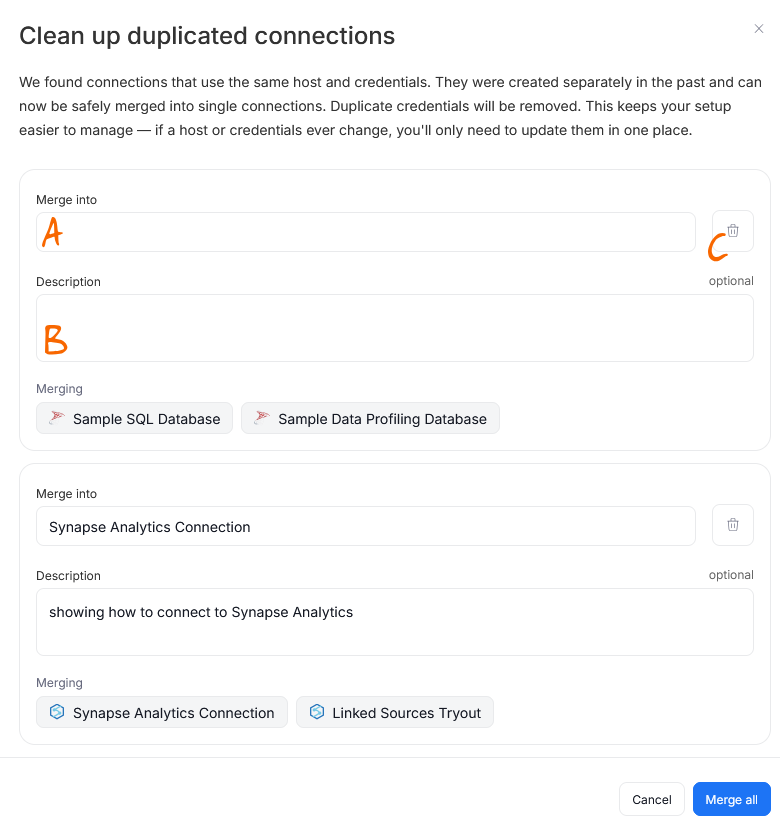 Clean up connections menu