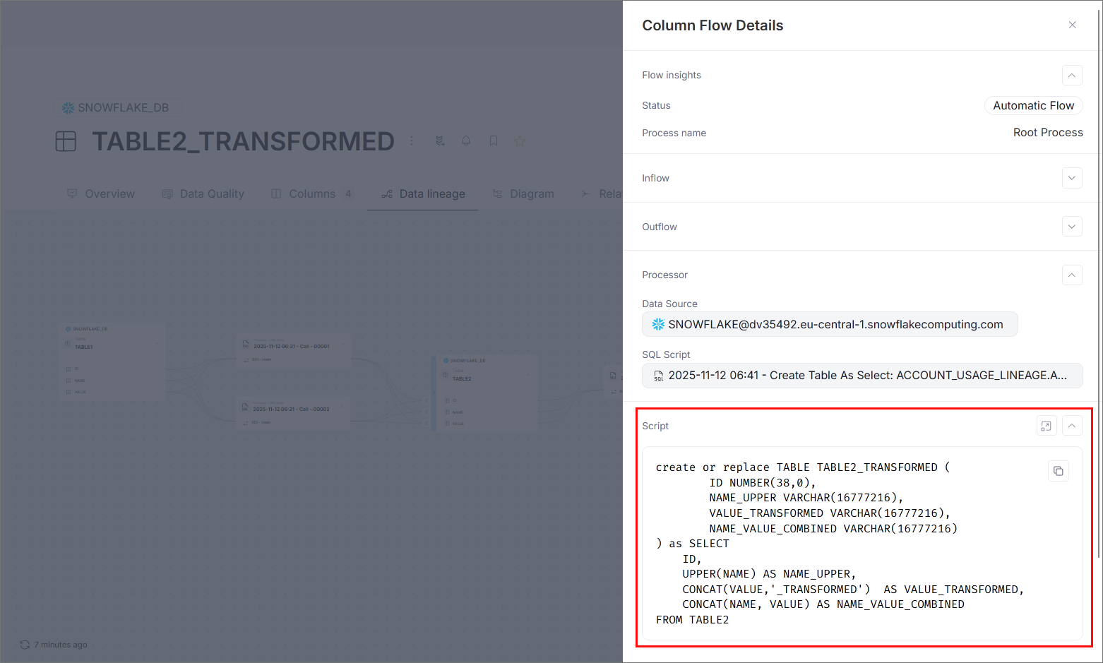Snowflake Enterprise Lineage data lineage
