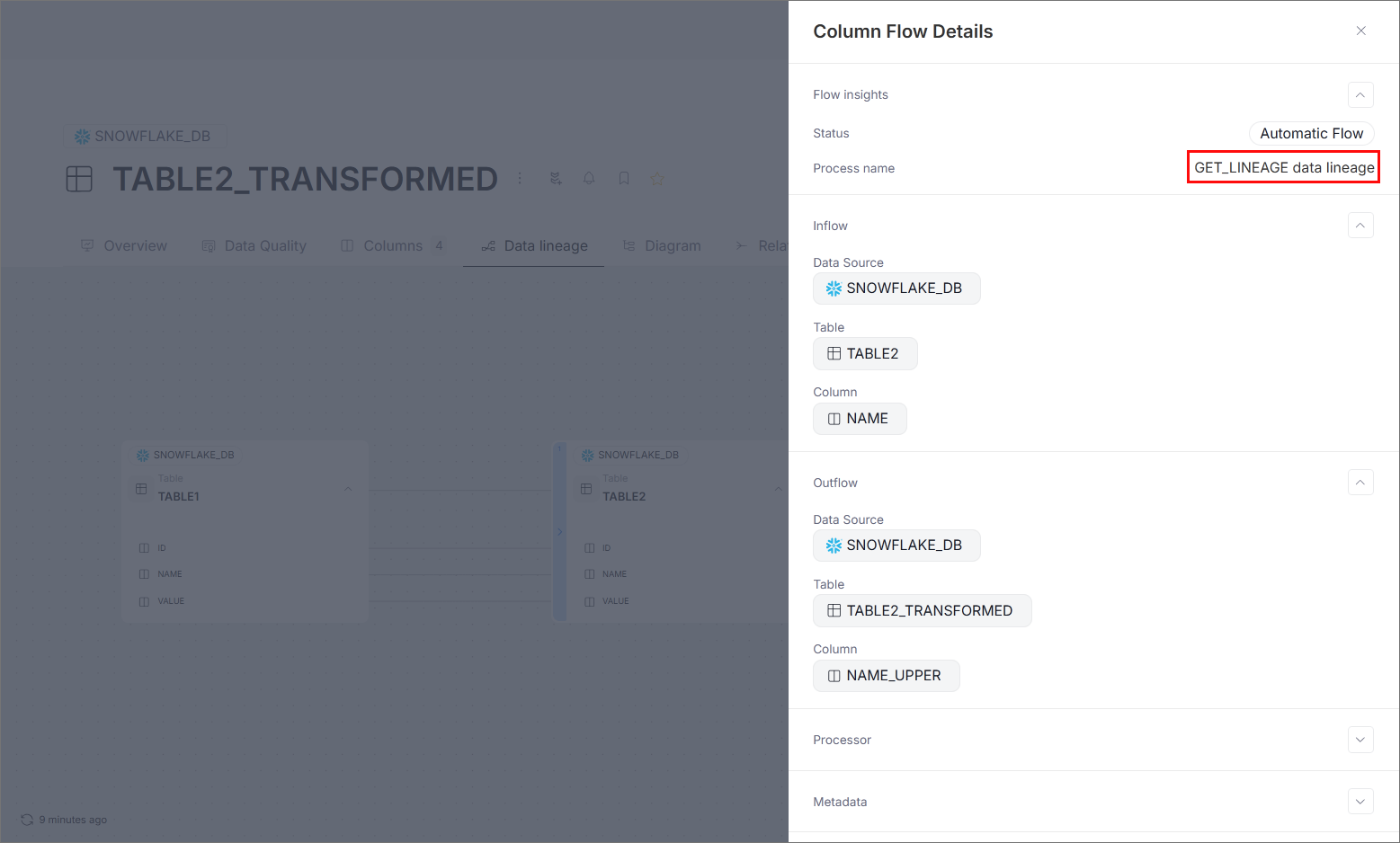 Data lineage for views