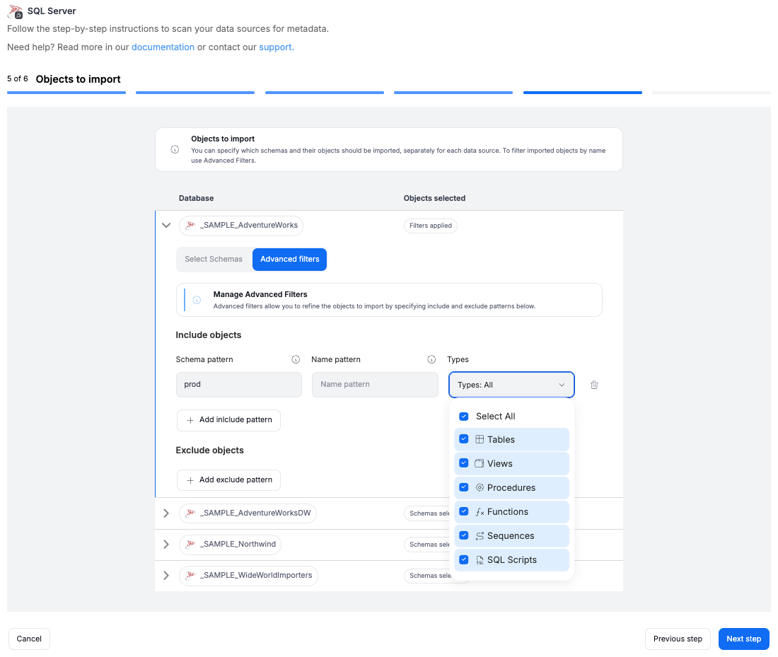 Advanced filters dropdown open