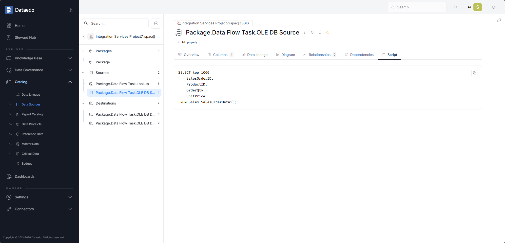 SSIS OLE DB Source script used for parser-based lineage